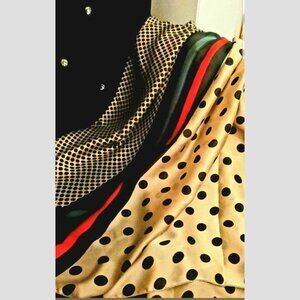 Beautiful Silk Like Scarf (Scarves) Black and Beige Polka Dot
